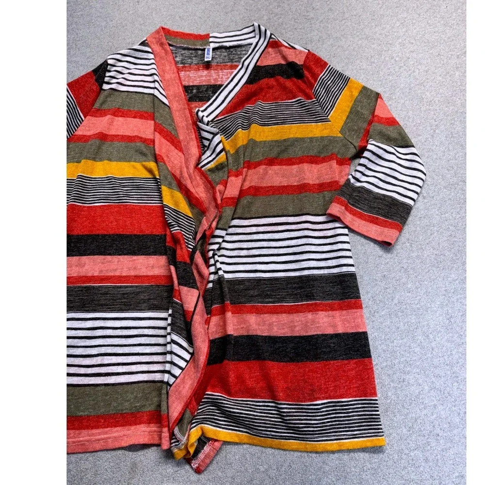 Dearcase Striped Cardigan Womens XL Multi Color Open Front Waterfall Knit Flowy